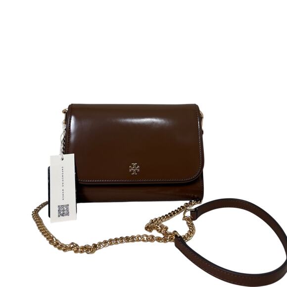 Tory Burch Chocolate Leather Crossbody with Gold Chain - Picture 1 of 6